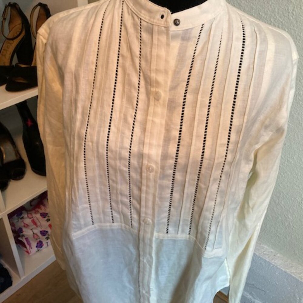 Lauren Ralph Lauren Linen Cream Blouse Cuffed Sleeves NWT - Picture 2 of 6